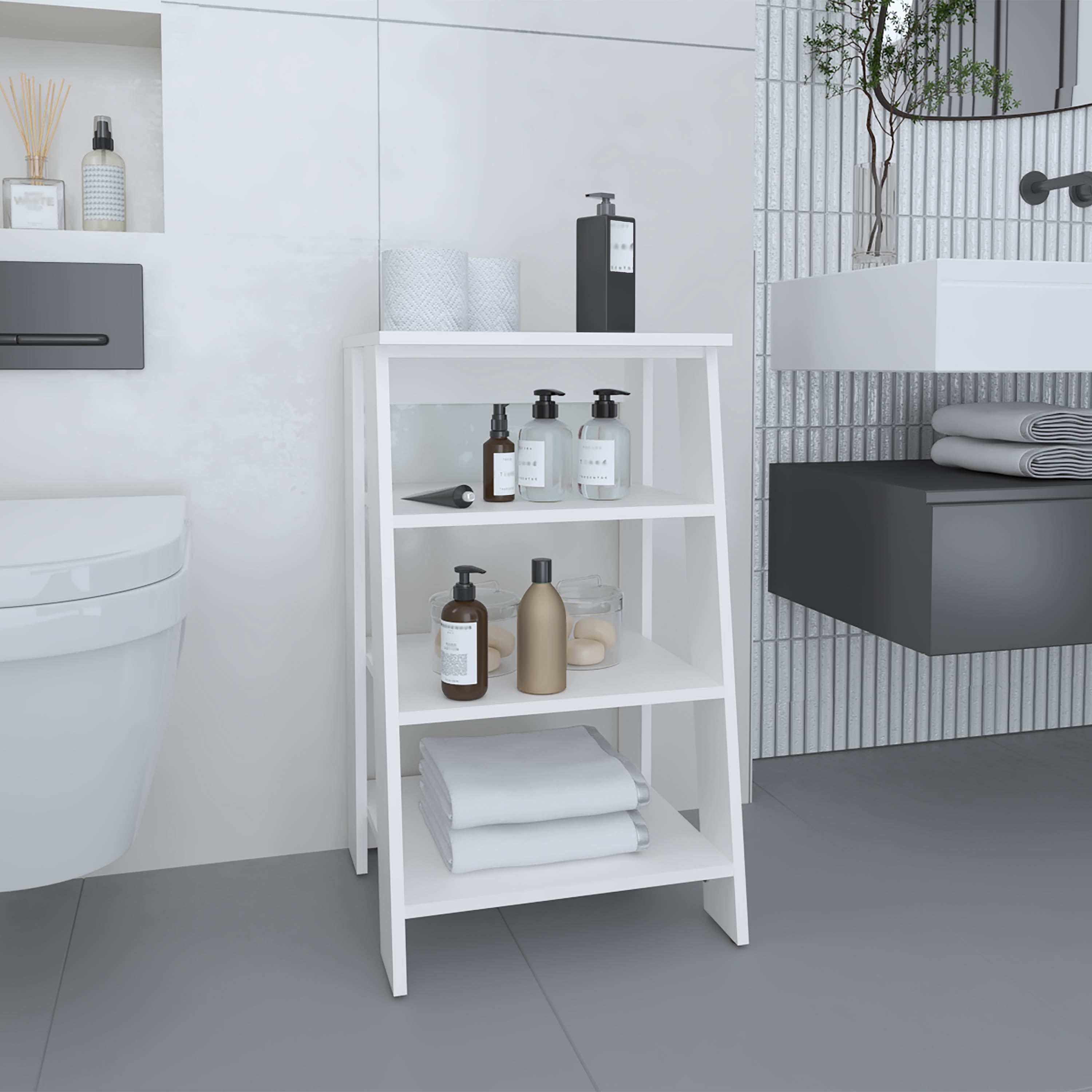 Bathroom Wall Storage Linen Cabinet 29.7"H, Four Shelves, Vertical, White,Bathroom Storage Rack ...