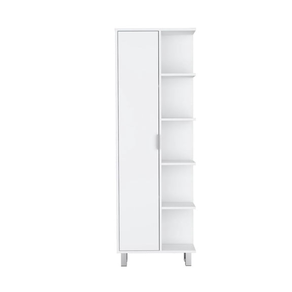 Linen Cabinet Bathroom Storage, White Freestanding Organizer - Sandy, Tall Narrow Linen Tower with Adjustable Shelves, Modern Home Decor