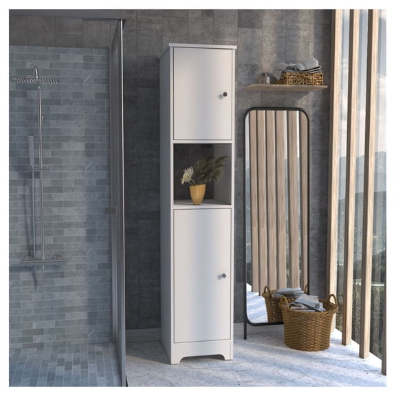 Linen Cabinet White - 68 Tall Storage Organizer - 2 Door Cabinet with 4 Shelves - Bathroom, Bedroom, Living Room - Freestanding Closet