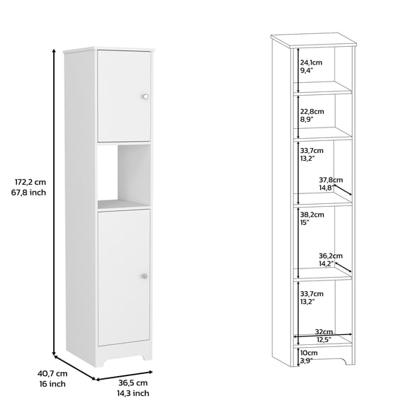 Linen Cabinet With Four Interior Shelves And Space Design White Finish Functional Feature