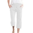 thumbnail image 1 of Linen Capri Pants For Women Plus Size Wide Leg Capris Cotton Straight Leg Workout Cropped Pants With Pockets Drawstring Pants, 1 of 5