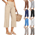 thumbnail image 1 of Linen Capri Pants Women 2026 Spring Summer Casual Lightweight Petite Elastic Waist Straight Leg Capris with Pockets,Beige,L, 1 of 6
