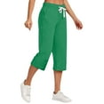 thumbnail image 1 of Linen Capri Pants for Women, Audhol Women's Pajamas Autumn and Winter Long Sleeve Pajama Pants Home Suit Can Be Worn Outside Capris for Seniors Green S, 1 of 6
