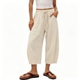 thumbnail image 1 of Linen Capri Pants Women Linen Barrel Pants Flowy Trousers With Drawstring With Pockets High Waisted Pull On Pants Loose Fit Pants Crop Pants Work Trousers Breathable Linen Pant Summer Capris, 1 of 6