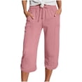 thumbnail image 1 of Linen Capri Pants for Womens Athletic-Fit Active Capris Pant Drawstring Elastic Waist Chino Capris Beach Gym Workout Running Casual Pants with Pockets, 1 of 5