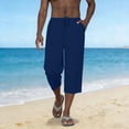 thumbnail image 1 of Linen Capri Pants for Men Wide Leg Drawstring Waist Trousers Lightweight Flowy Culottes Cropped Length Relaxed Fit Summer Beach Yoga Lounge Bottoms, 1 of 8