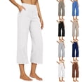 thumbnail image 1 of Linen Capri Pants for Women 2026 Summer Plus Size Elastic High Waist Wide Leg Capris Casual Loose Beach Cropped Trousers White XXL, 1 of 7