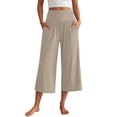 thumbnail image 1 of Linen Capri Pants for Women Loose Wide Leg Cotton Gaucho Pants Elastic Waist Flowy Dressy Trousers, 2XL, 1 of 6