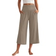thumbnail image 1 of Linen Capri Pants for Women Loose Wide Leg Cotton Gaucho Pants Elastic Waist Flowy Dressy Trousers, XL, 1 of 6