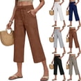 thumbnail image 1 of Linen Capri Pants for Women Summer 2026 Wide Leg Loose Fit Drawstring Elastic High Waisted Beach Cropped Trousers Coffee XL, 1 of 5