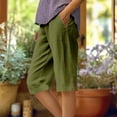 thumbnail image 1 of Linen Capri Pants for Women Summer Knee Length Straight Leg Pant Casual Loose Beach Bermuda Clothes with Pockets Green 2XL, 1 of 7