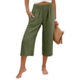 thumbnail image 1 of Linen Capri Pants for Women Summer Wide Leg Stretchy Capris Causal Pull On Baggy Capris, M, 1 of 3