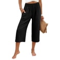 thumbnail image 1 of Linen Capri Pants for Women Summer Wide Leg Stretchy Capris Causal Pull On Baggy Capris, M, 1 of 3