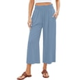 thumbnail image 1 of Linen Capri Pants for Women Vacation Comfy Elastic Wide Leg Stretch Cropped Pants High Waist Lightweight Work Gauze Pants with Pockets Blue L, 1 of 5