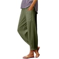 thumbnail image 1 of Linen Capris Pants for Women,High Elastic Waisted Drawstring Crop Trouser,Straight Wide Leg Cropped Pant with Pockets Army Green XXL, 1 of 5
