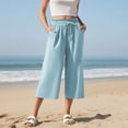 thumbnail image 1 of Linen Capris for Women Women's Cotton Linen Summer Cropped Pants Loose Casual Flowy Wide Leg Drawstring High Waist Beach Capris Trousers with Pockets Light Blue S, 1 of 9
