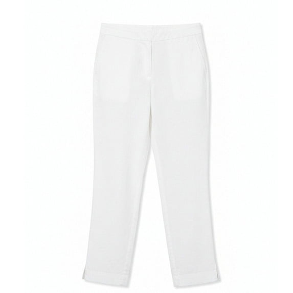 Linen Capris for Women Casual Summer Solid Stretch Pull on Side Split Cropped Trousers with Pockets, White, S