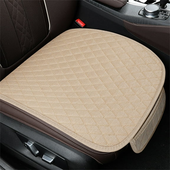 Linen Car Cushion Breathable Linen Car Seat Cover Half Mat Non-Slip Storage Pocket Universal Vehicle Driver Cushion Auto Comfort Accessories Non-Slip Seat Mat