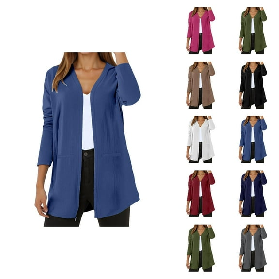 Linen Cardigans for Women 2025 Lightweight 3/4 Sleeve Open Front V Neck Long Cardigan Coat Outerwear Cover Up