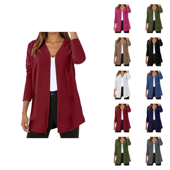 Linen Cardigans for Women 2025 Lightweight 3/4 Sleeve Open Front V Neck Long Cardigan Coat Outerwear Cover Up