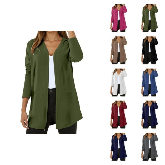 Linen Cardigans for Women 2025 Lightweight 3/4 Sleeve Open Front V Neck Long Cardigan Coat Outerwear Cover Up