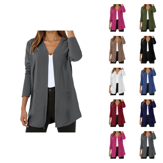 Linen Cardigans for Women 2025 Lightweight 3/4 Sleeve Open Front V Neck Long Cardigan Coat Outerwear Cover Up