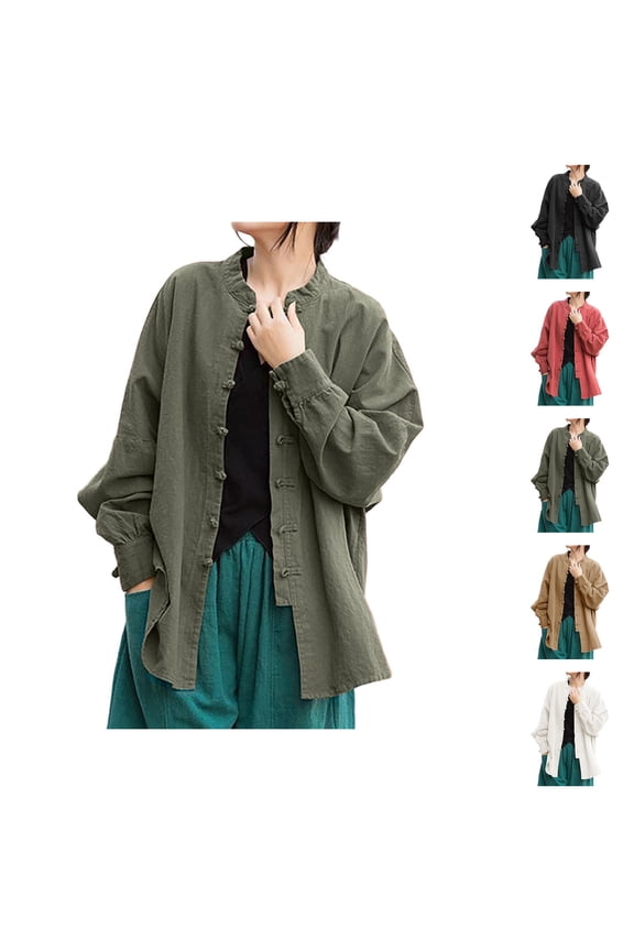 Linen Cardigans for Women 2025 Retro Style Long Sleeve Button Open Front Cardigan Blouse Top Outerwear