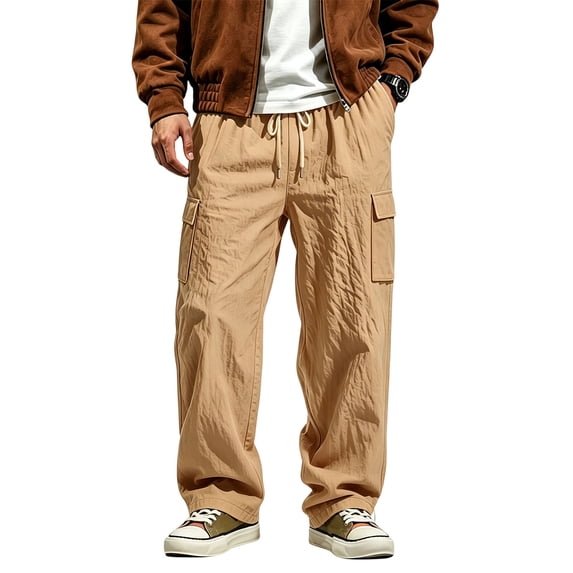 Linen Cargo Pants Men Lightweight Comfy Elastic Waist Lounge Pants Casual Summer Beach Sweatpants with Pockets
