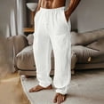 thumbnail image 1 of Linen Cargo Pants for Men Loose Fit Drawstring Elastic Waist Trousers Lightweight Breathable Straight Leg Pants Casual Beach Yoga Hippie Bottoms, 1 of 9