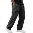 thumbnail image 1 of Linen Cargo Pants for Men Relaxed fit Drawstring Elastic Waist Beach Pants Summer Casual Multi Pockets Hiking Pants, S, 1 of 5