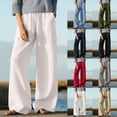 thumbnail image 1 of Linen Cargo Pants for Women Casual Solid-Color Elastic Waist Multi-Pocket Workwear Women's Wide-Leg Straight-Leg Pants for Spring And Summer S-2XL, 1 of 10