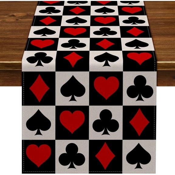 Linen Casino Table Runner Las Vegas Party Decoration Poker Night Themed Birthday Party Supply Dining Room Kitchen Home Decor (13.8" x 71")