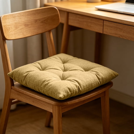 Linen Chair Cushion Soft Comfortable Padded Seat Cushion Non Slip Square Chair Pad - Washable Durable for Kitchen Dining Office, Yellow, Ccwuwei