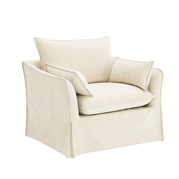 Linen Chair with Pillows | For Home Libraries | Pine Wood Inner Frame & Loose Cushions | Resolves Uncomfortable Reading Seating