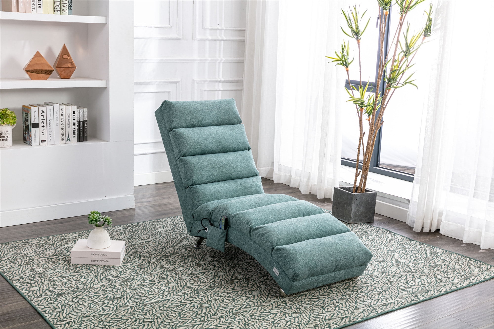 Linen Chaise Indoor Long Lounge Chair, Upholstered Recliner Chair with ...
