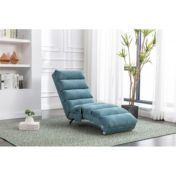 Linen Chaise Lounge Chair Massage Recliner Chair with Ergonomically 140° Backrest, Sleeper Chair, Upholstered Lounge Sofa Modern Long Lounger for Office Bedroom Living Room, Blue