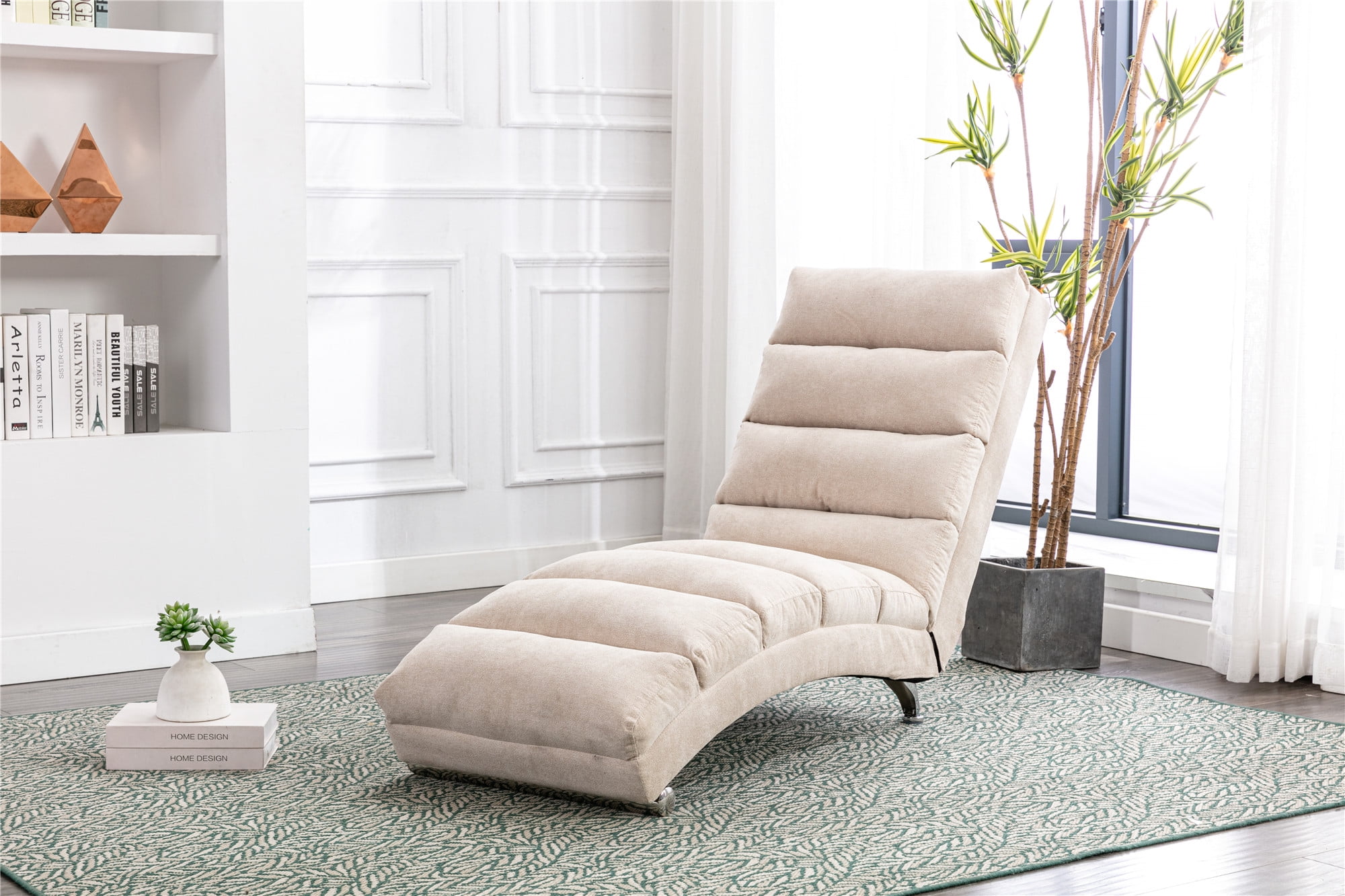 Linen Chaise Lounge Indoor Chair, Modern Long Lounger for Home Office