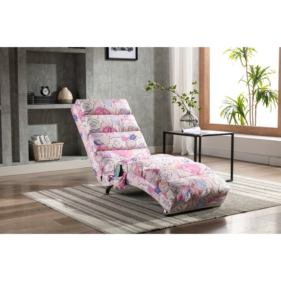 Linen Chaise Lounge Single Massage Sofa Chair, 300lbs Load Modern Upholstered Armless Aesthetic Sleeper Lounge Couch for Reading Living Room Bedroom Office, 21.65*58.27*34.25inch, Pink Flower