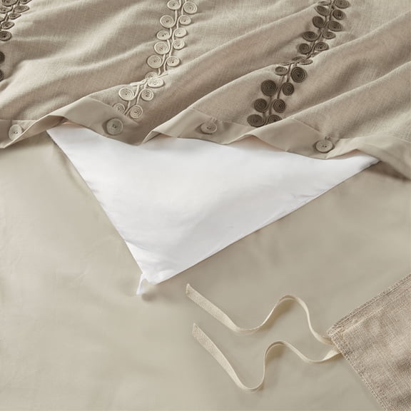 Linen Chateau Comforter Set - 100% Polyester Slub with Corded Embroidery, Includes Standard Shams, Euro Sham, and Assorted Decorative Pillows, Removable Inserts - Luxurious Bedding