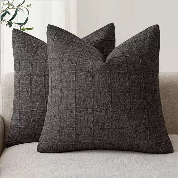 Linen Check Throw Pillow Covers Set of 2 - Natural Beige Farmhouse Modern Boho Vintage Decorative Cushion Covers for Sofa Couch Bedroom Living Room Decor(no pillow inset)