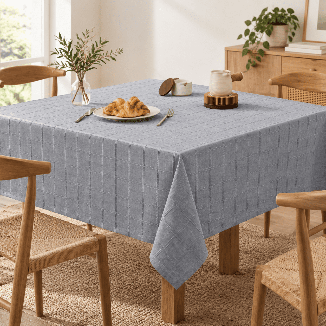 Linen Checked Square Table Cloth 60x60 Inch Blue Ashes - Walmart.com
