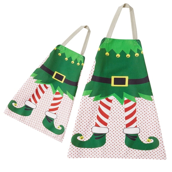 Linen Christmas Apron Set for Parent and Child 2 Pieces Kitchen Cooking Baking and Crafting Adorable Print Durable and Easy to Clean Ideal for Family Holiday Activities - Multicolor