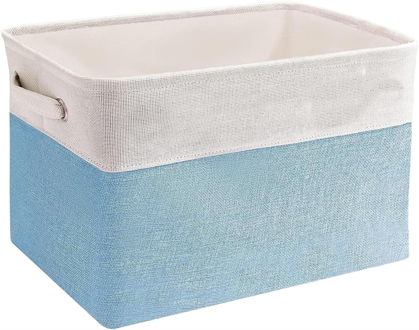 Linen Closet Collapsible Storage Basket Bin for Shelves, Fabric Rectangle Organizers with Handles for Home,Nursery,Clothes, Toys,Books, Laundry-Blue