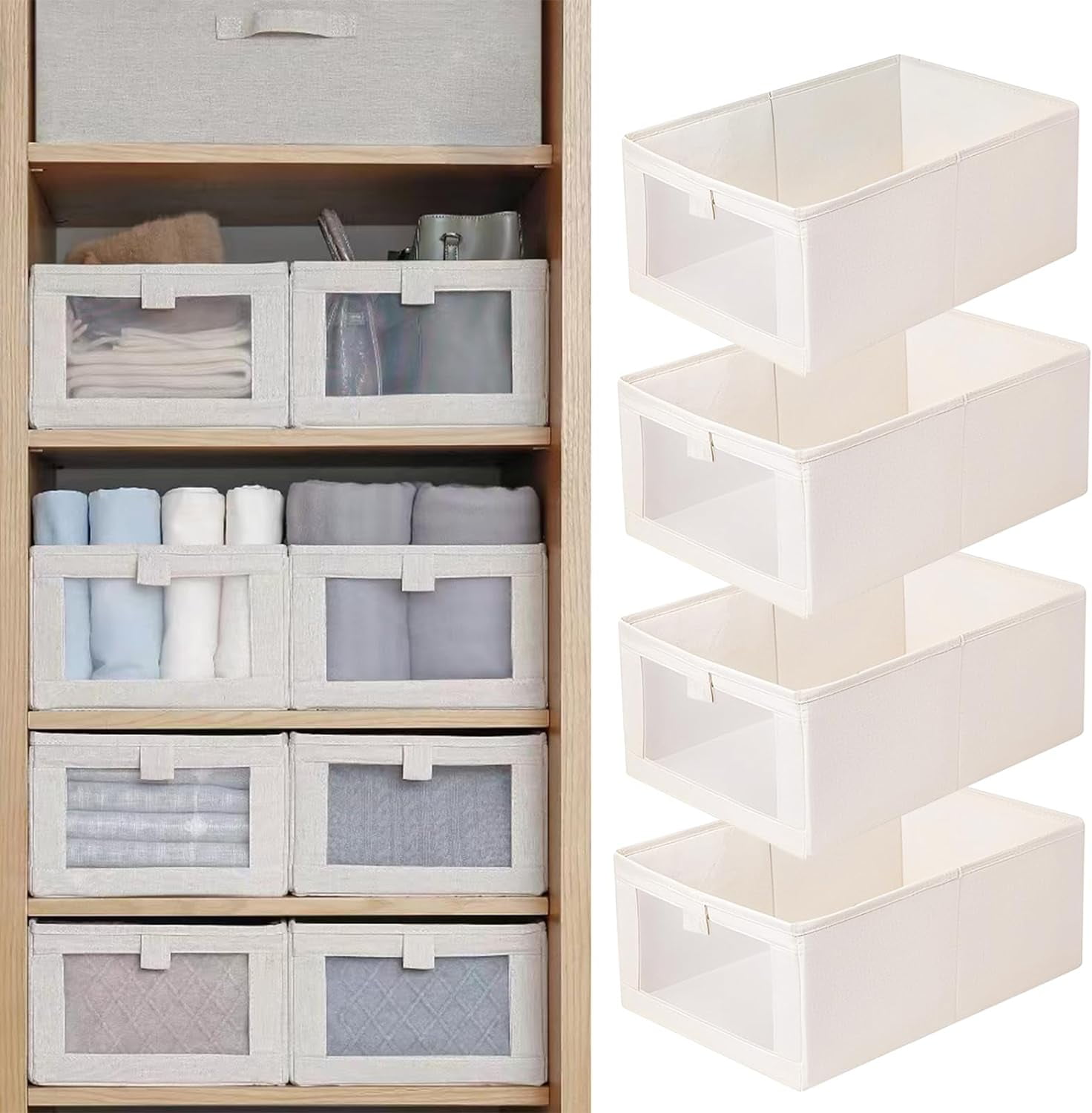 Linen Closet Organizers And Storage, 4 Pack Closet Storage Bins Linen