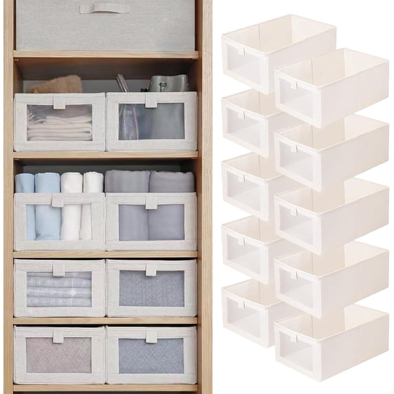 Linen Closet Organizers 10 Pack Foldable Storage Bins with Clear Window ...