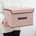thumbnail image 1 of Linen Cloth Covered Storage Box, 2pc Household Clothing Debris Box, Lidded Fabric Storage Container, Foldable Organizer Box, Carry Handle Storage Box, Living Room Bedroom Storage Box, 1 of 4