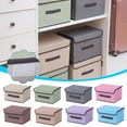 thumbnail image 1 of Linen Cloth Covered Storage Box with Lid | Foldable Non-Woven Organizer Bin | Large Space for Clothing Debris | Handle | 36x25x23cm | 2-Pack | Home Closet Storage, 1 of 5