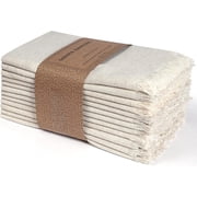 Bedding Craft Linen Dinner Napkins 18x18 Set of 12 Natural with Fringe, Reusable Fabric Napkins for Table & Event