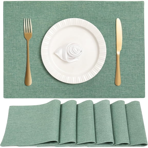 Linen Cloth Double Layers Placemats, Cotton Woven Placemats Set of 6, Kitchen Table Farmhouse Decor Heat Resistant Table Mats, Outdoor Indoor Square Fabric Place Mats Can be Washable