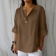 thumbnail image 1 of Linen Clothes for Seniors Linen Tunic Top for Women Button Down V Neck 3/4 Sleeve Shirt Roll-Up Casual Blouses Brown S-5Xl, 1 of 6